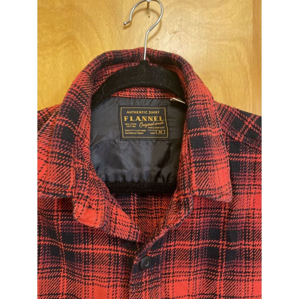 Authentic Flannel Men’s Long Sleeve Shirt Size M Red & Black 100% Cotton - Picture 5 of 10
